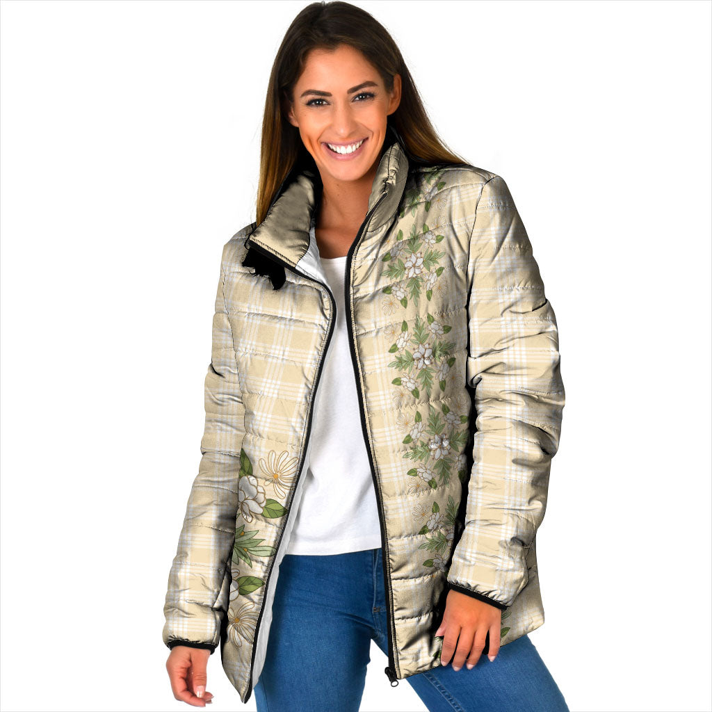 Melemele Ahiahia Hawai'i Palaka Squares Maile Leaf Padded Jacket Flowers Hawaiian Quilt Patterns LT9 Women Pastel Yellow - Polynesian Pride