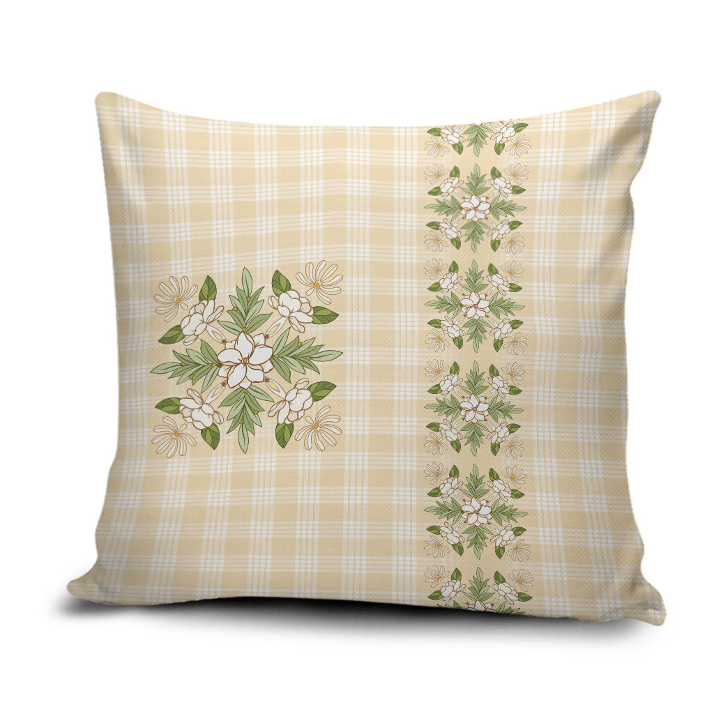 Melemele Ahiahia Hawai'i Palaka Squares Maile Leaf Pillow Cover Flowers Hawaiian Quilt Patterns LT9 Pastel Yellow - Polynesian Pride