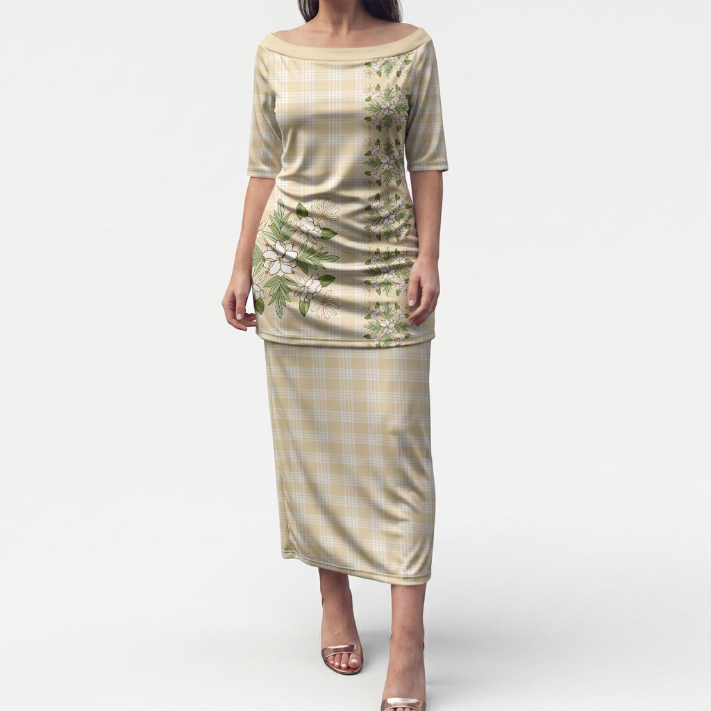 Melemele Ahiahia Hawai'i Palaka Squares Maile Leaf Puletasi Flowers Hawaiian Quilt Patterns LT9 Long Dress Pastel Yellow - Polynesian Pride