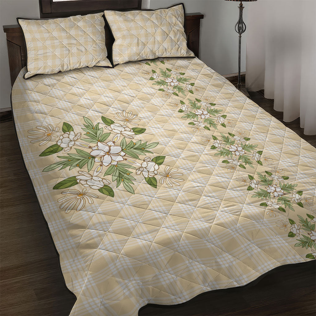 Melemele Ahiahia Hawai'i Palaka Squares Maile Leaf Quilt Bed Set Flowers Hawaiian Quilt Patterns LT9 Pastel Yellow - Polynesian Pride
