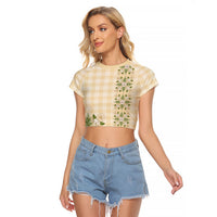 Melemele Ahiahia Hawai'i Palaka Squares Maile Leaf Raglan Cropped T Shirt Flowers Hawaiian Quilt Patterns LT9 Female Pastel Yellow - Polynesian Pride