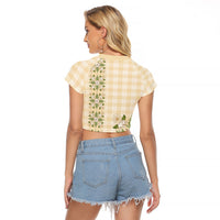 Melemele Ahiahia Hawai'i Palaka Squares Maile Leaf Raglan Cropped T Shirt Flowers Hawaiian Quilt Patterns LT9 - Polynesian Pride
