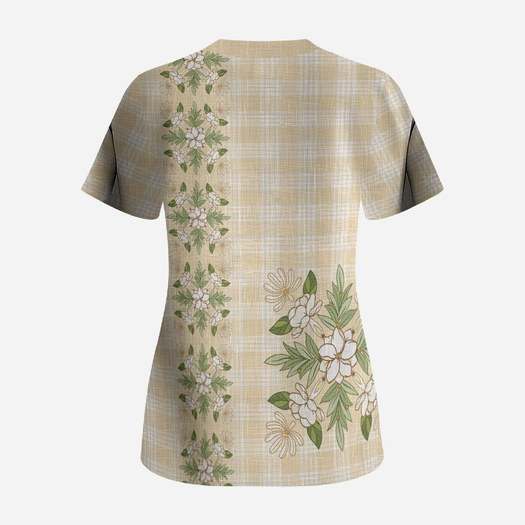 Melemele Ahiahia Hawai'i Palaka Squares Maile Leaf Scrub Top Flowers Hawaiian Quilt Patterns LT9 - Polynesian Pride
