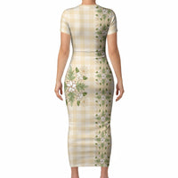 Melemele Ahiahia Hawai'i Palaka Squares Maile Leaf Short Sleeve Bodycon Dress Flowers Hawaiian Quilt Patterns LT9 - Polynesian Pride