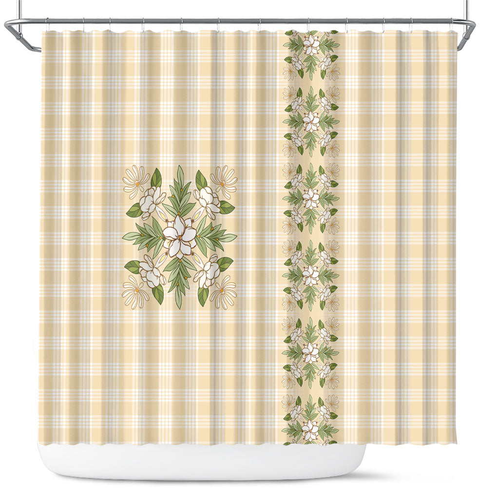Melemele Ahiahia Hawai'i Palaka Squares Maile Leaf Shower Curtain Flowers Hawaiian Quilt Patterns LT9 Pastel Yellow - Polynesian Pride