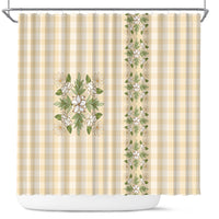 Melemele Ahiahia Hawai'i Palaka Squares Maile Leaf Shower Curtain Flowers Hawaiian Quilt Patterns LT9 Pastel Yellow - Polynesian Pride