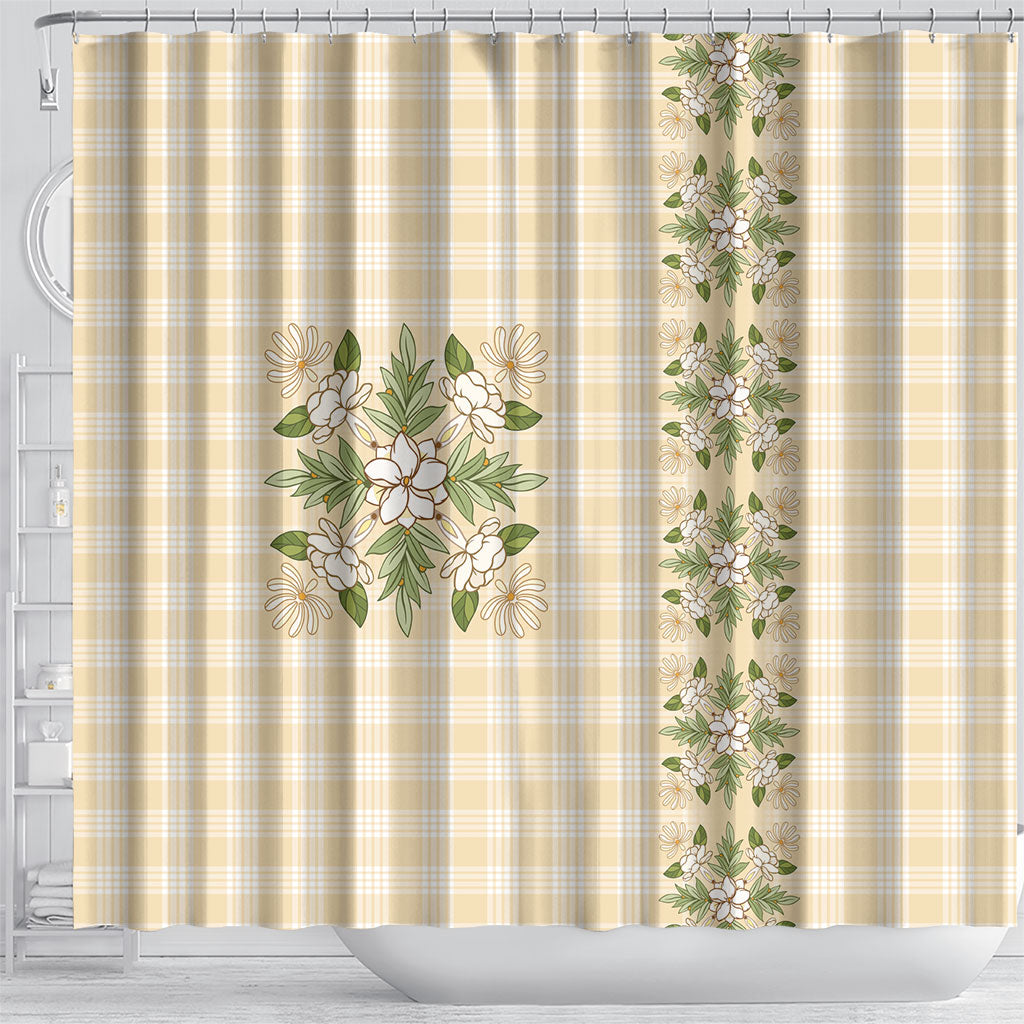 Melemele Ahiahia Hawai'i Palaka Squares Maile Leaf Shower Curtain Flowers Hawaiian Quilt Patterns LT9 - Polynesian Pride