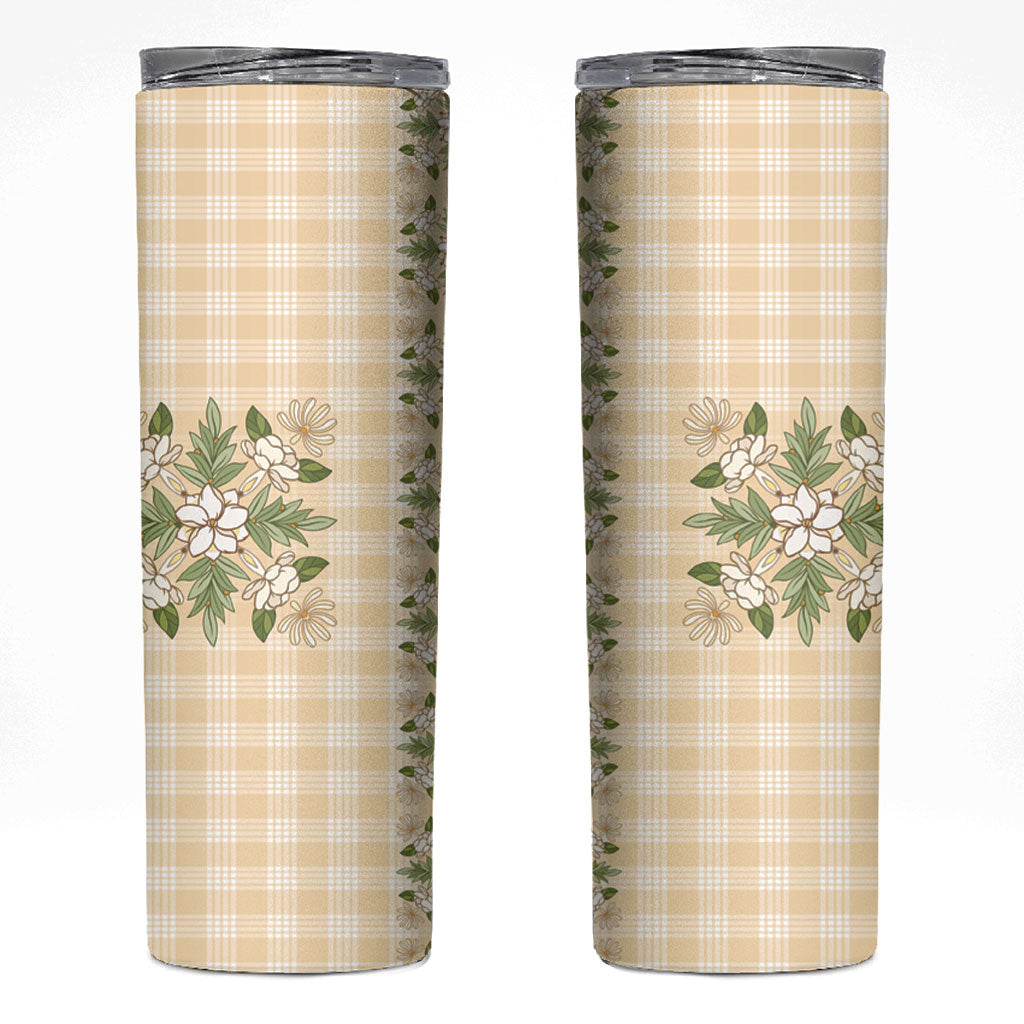 Melemele Ahiahia Hawai'i Palaka Squares Maile Leaf Skinny Tumbler Flowers Hawaiian Quilt Patterns LT9 Pastel Yellow - Polynesian Pride