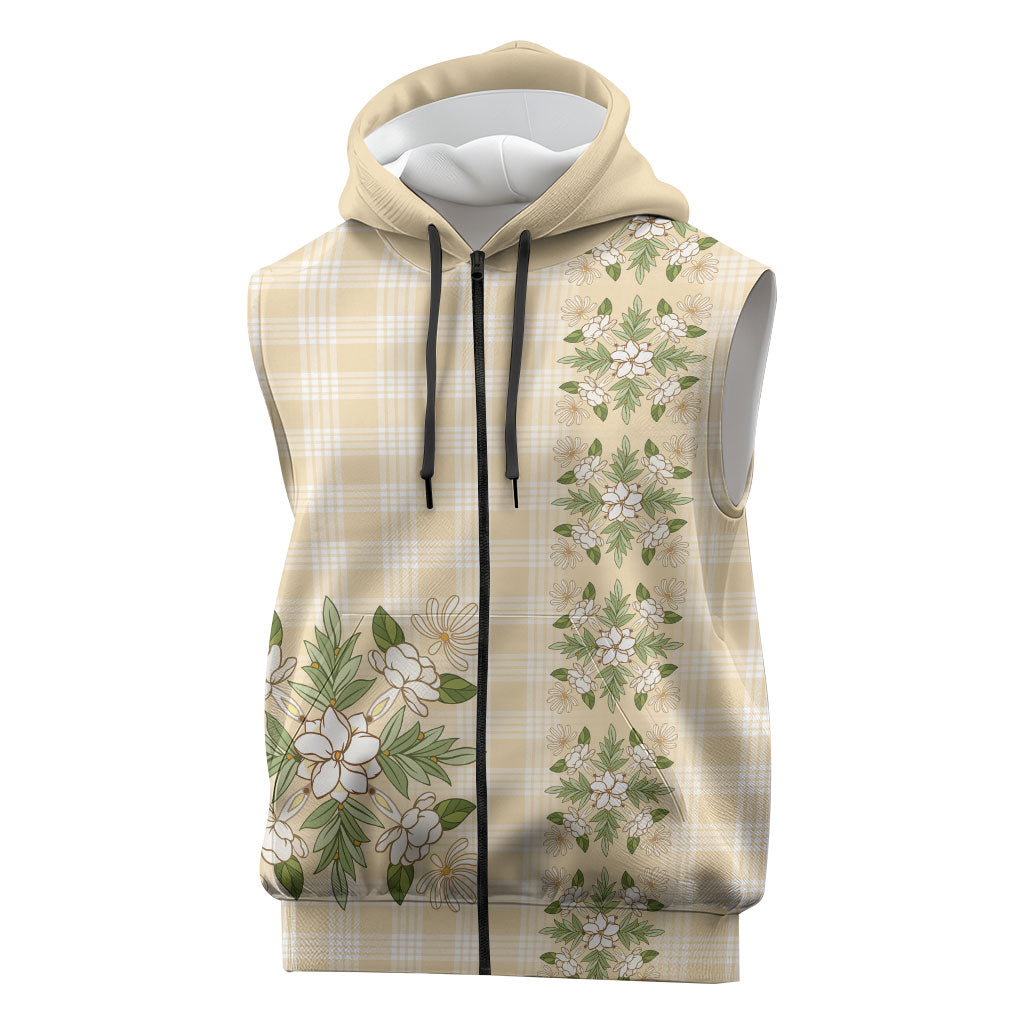 Melemele Ahiahia Hawai'i Palaka Squares Maile Leaf Sleeveless Zip Hoodie Flowers Hawaiian Quilt Patterns LT9 Pastel Yellow - Polynesian Pride