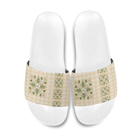 Melemele Ahiahia Hawai'i Palaka Squares Maile Leaf Slide Sandals Flowers Hawaiian Quilt Patterns LT9 Pastel Yellow - Polynesian Pride