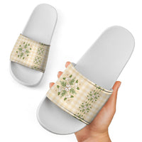 Melemele Ahiahia Hawai'i Palaka Squares Maile Leaf Slide Sandals Flowers Hawaiian Quilt Patterns LT9 - Polynesian Pride