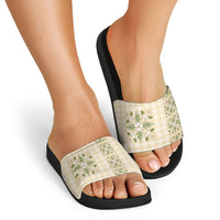 Melemele Ahiahia Hawai'i Palaka Squares Maile Leaf Slide Sandals Flowers Hawaiian Quilt Patterns LT9 - Polynesian Pride