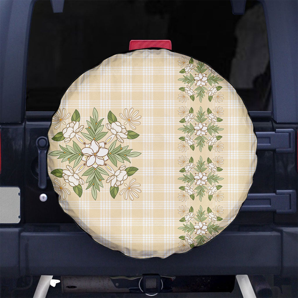 Melemele Ahiahia Hawai'i Palaka Squares Maile Leaf Spare Tire Cover Flowers Hawaiian Quilt Patterns LT9 No hole Pastel Yellow - Polynesian Pride