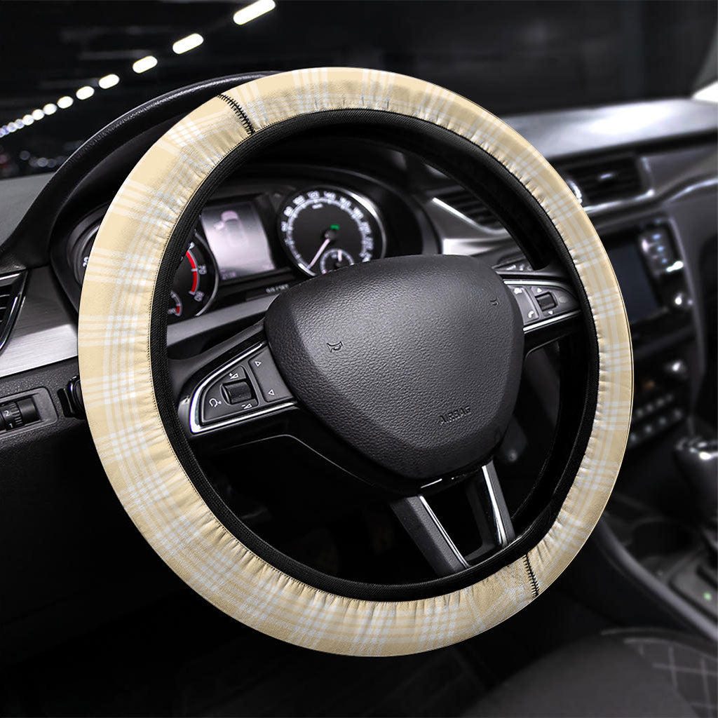 Melemele Ahiahia Hawai'i Palaka Squares Maile Leaf Steering Wheel Cover Flowers Hawaiian Quilt Patterns LT9 Universal Fit Pastel Yellow - Polynesian Pride