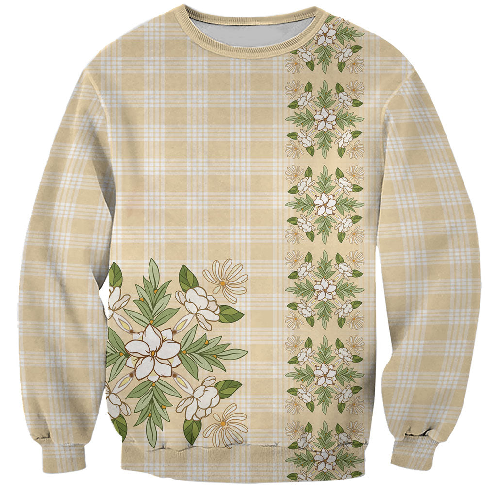 Melemele Ahiahia Hawai'i Palaka Squares Maile Leaf Sweatshirt Flowers Hawaiian Quilt Patterns LT9 Unisex Pastel Yellow - Polynesian Pride