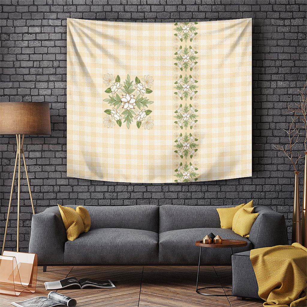 Melemele Ahiahia Hawai'i Palaka Squares Maile Leaf Tapestry Flowers Hawaiian Quilt Patterns LT9 Pastel Yellow - Polynesian Pride