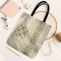 Melemele Ahiahia Hawai'i Palaka Squares Maile Leaf Tote Bag Flowers Hawaiian Quilt Patterns LT9 Black Strap One Size Pastel Yellow - Polynesian Pride