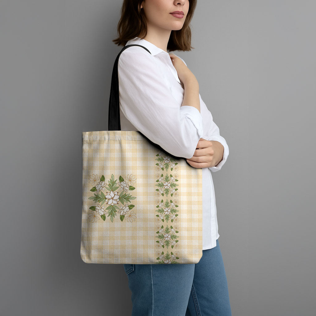 Melemele Ahiahia Hawai'i Palaka Squares Maile Leaf Tote Bag Flowers Hawaiian Quilt Patterns LT9 - Polynesian Pride