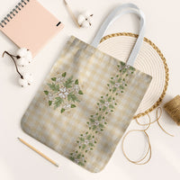 Melemele Ahiahia Hawai'i Palaka Squares Maile Leaf Tote Bag Flowers Hawaiian Quilt Patterns LT9 White Strap One Size Pastel Yellow - Polynesian Pride