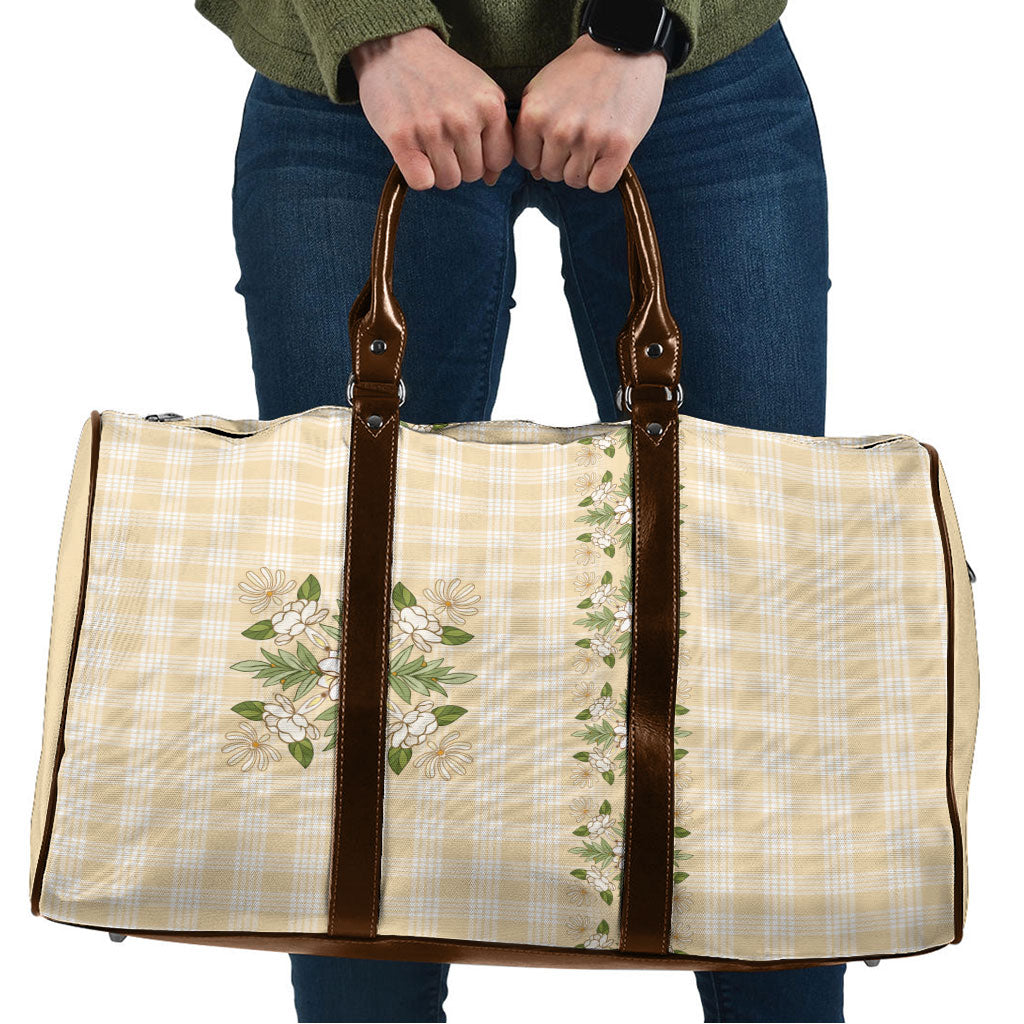 Melemele Ahiahia Hawai'i Palaka Squares Maile Leaf Travel Bag Flowers Hawaiian Quilt Patterns LT9 Pastel Yellow - Polynesian Pride