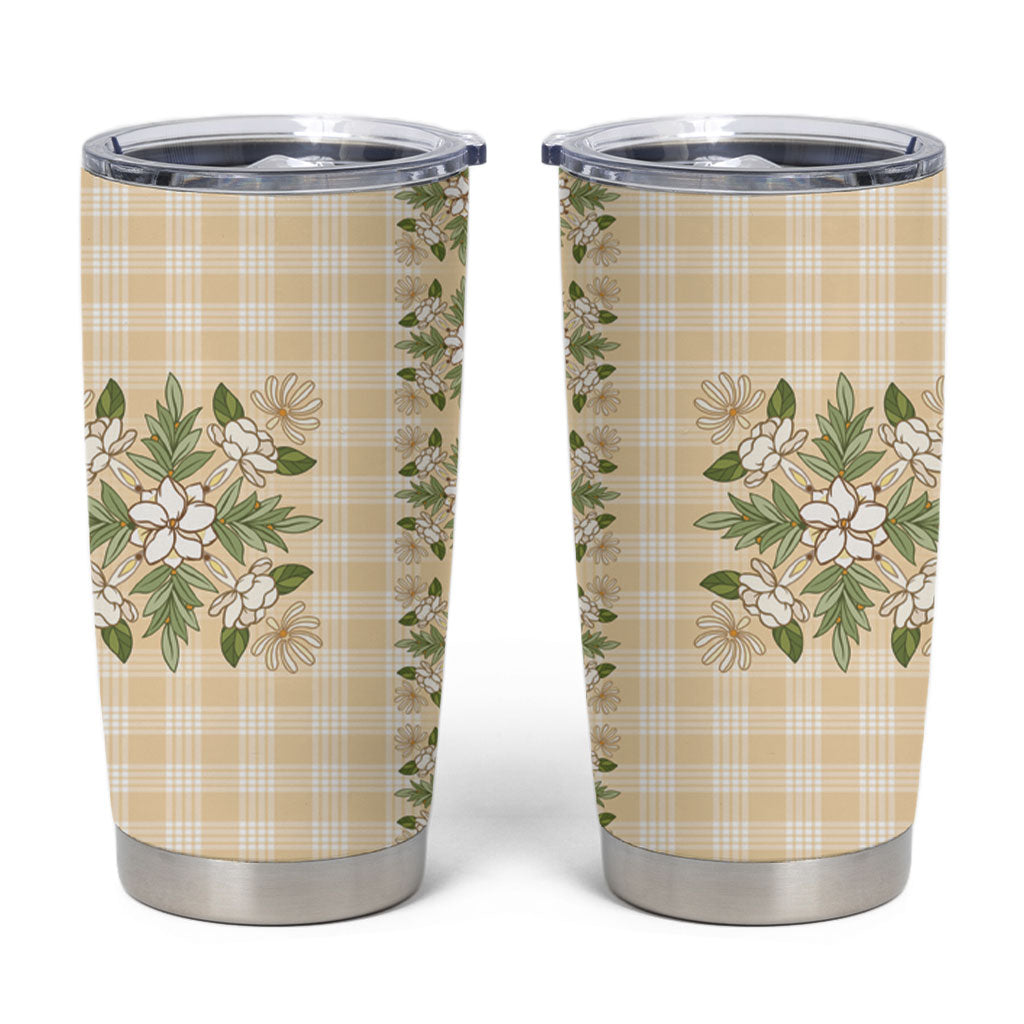 Melemele Ahiahia Hawai'i Palaka Squares Maile Leaf Tumbler Cup Flowers Hawaiian Quilt Patterns LT9 Pastel Yellow - Polynesian Pride