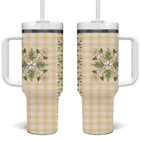 Melemele Ahiahia Hawai'i Palaka Squares Maile Leaf Tumbler With Handle Flowers Hawaiian Quilt Patterns LT9 One Size: 40 oz Pastel Yellow - Polynesian Pride