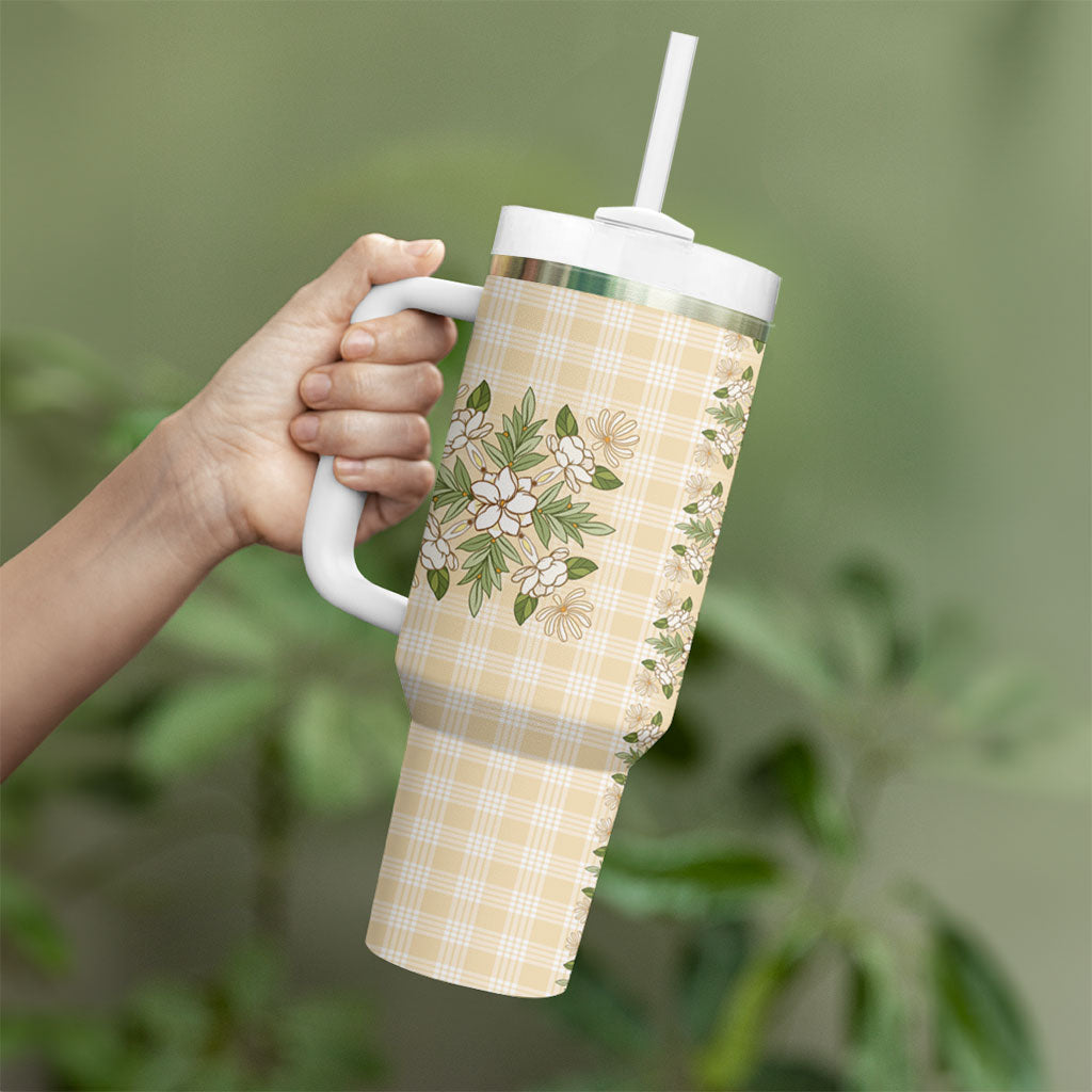Melemele Ahiahia Hawai'i Palaka Squares Maile Leaf Tumbler With Handle Flowers Hawaiian Quilt Patterns LT9 - Polynesian Pride