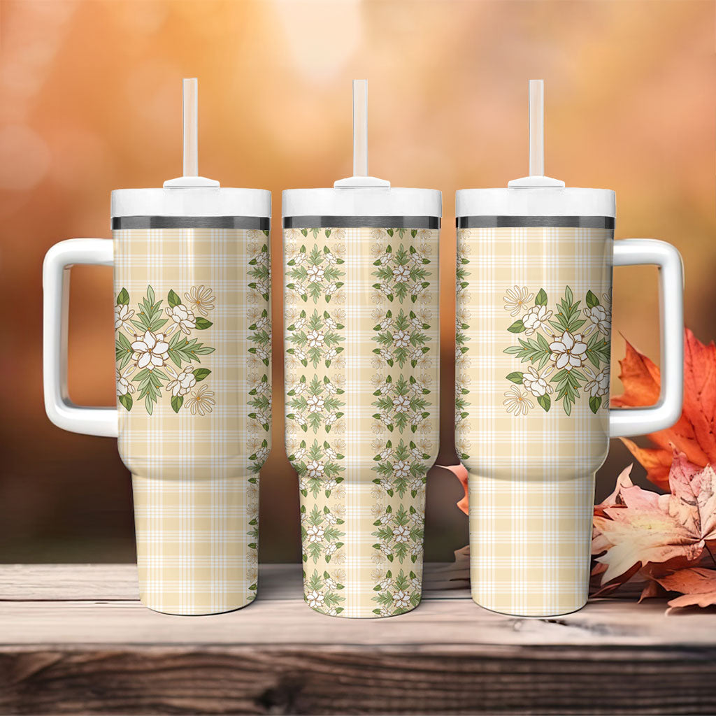 Melemele Ahiahia Hawai'i Palaka Squares Maile Leaf Tumbler With Handle Flowers Hawaiian Quilt Patterns LT9 - Polynesian Pride