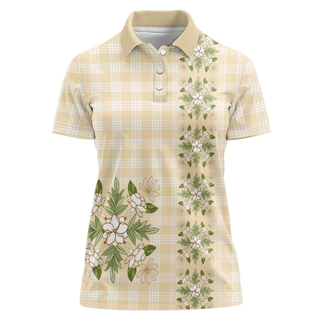 Melemele Ahiahia Hawai'i Palaka Squares Maile Leaf Women Polo Shirt Flowers Hawaiian Quilt Patterns LT9 Female Pastel Yellow - Polynesian Pride