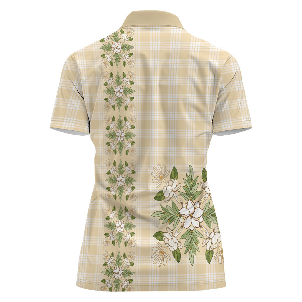 Melemele Ahiahia Hawai'i Palaka Squares Maile Leaf Women Polo Shirt Flowers Hawaiian Quilt Patterns LT9 - Polynesian Pride