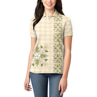 Melemele Ahiahia Hawai'i Palaka Squares Maile Leaf Women Polo Shirt Flowers Hawaiian Quilt Patterns LT9 - Polynesian Pride