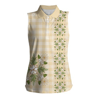 Melemele Ahiahia Hawai'i Palaka Squares Maile Leaf Women Sleeveless Polo Shirt Flowers Hawaiian Quilt Patterns LT9 Female Pastel Yellow - Polynesian Pride