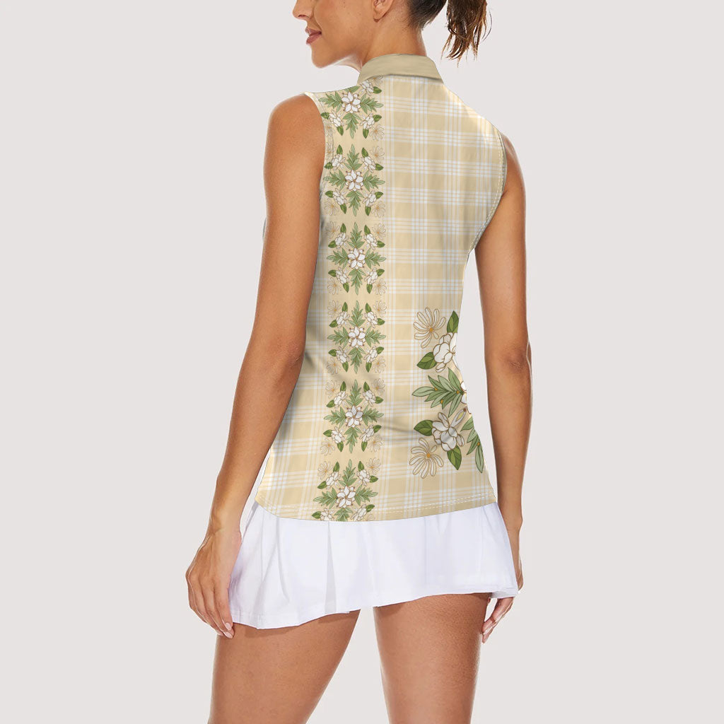 Melemele Ahiahia Hawai'i Palaka Squares Maile Leaf Women Sleeveless Polo Shirt Flowers Hawaiian Quilt Patterns LT9 - Polynesian Pride