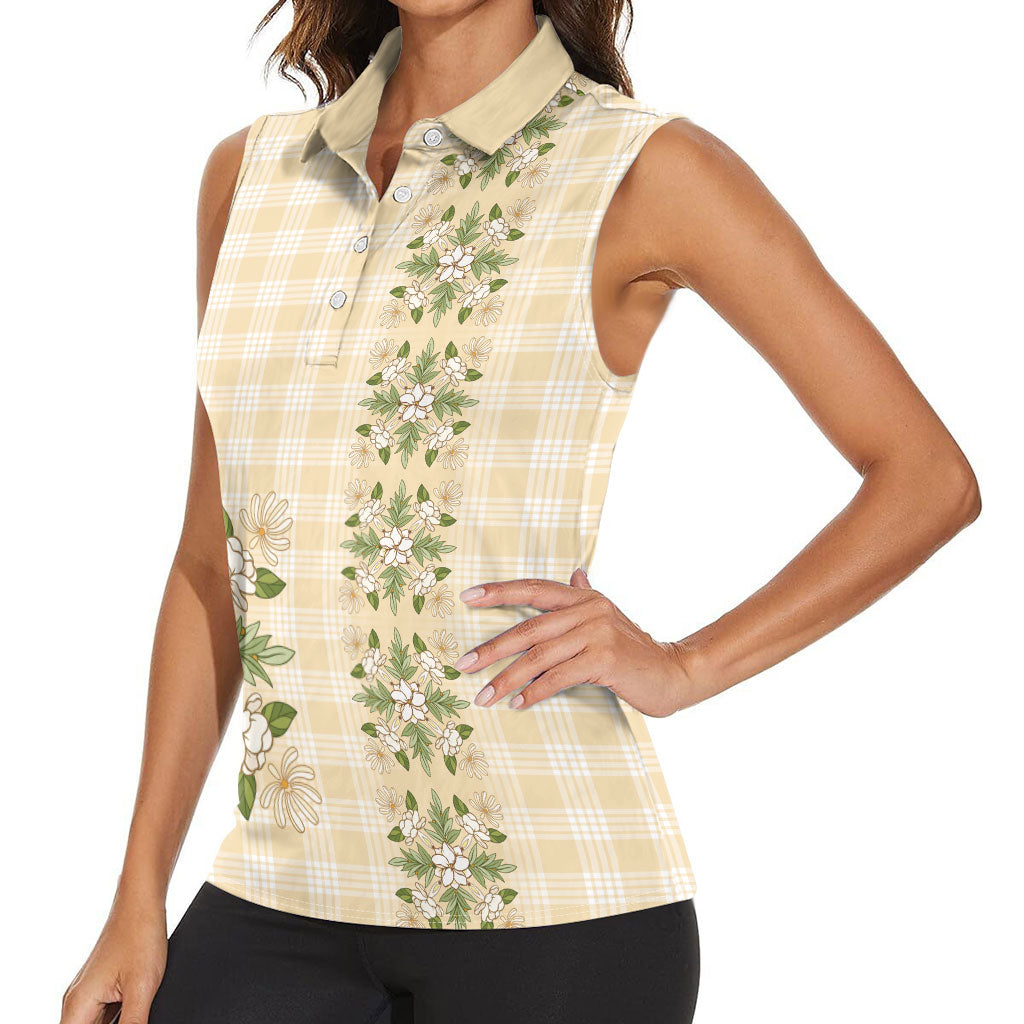 Melemele Ahiahia Hawai'i Palaka Squares Maile Leaf Women Sleeveless Polo Shirt Flowers Hawaiian Quilt Patterns LT9 - Polynesian Pride