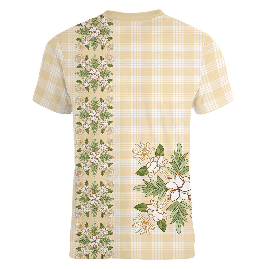Melemele Ahiahia Hawai'i Palaka Squares Maile Leaf Women V-Neck T-Shirt Flowers Hawaiian Quilt Patterns LT9 - Polynesian Pride
