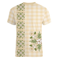 Melemele Ahiahia Hawai'i Palaka Squares Maile Leaf Women V-Neck T-Shirt Flowers Hawaiian Quilt Patterns LT9 - Polynesian Pride