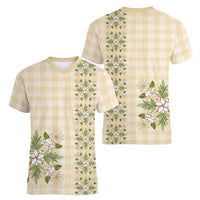 Melemele Ahiahia Hawai'i Palaka Squares Maile Leaf Women V-Neck T-Shirt Flowers Hawaiian Quilt Patterns LT9 - Polynesian Pride