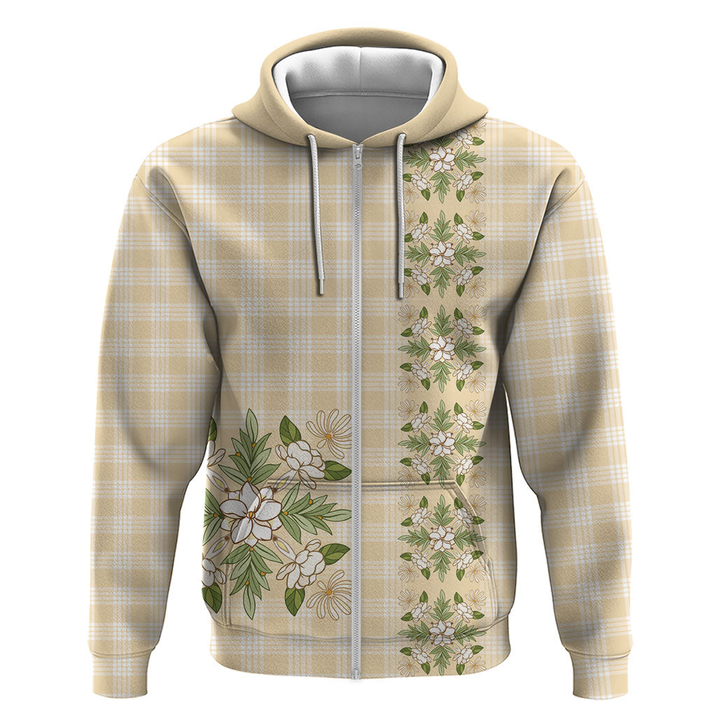 Melemele Ahiahia Hawai'i Palaka Squares Maile Leaf Zip Hoodie Flowers Hawaiian Quilt Patterns LT9 Zip Hoodie Pastel Yellow - Polynesian Pride