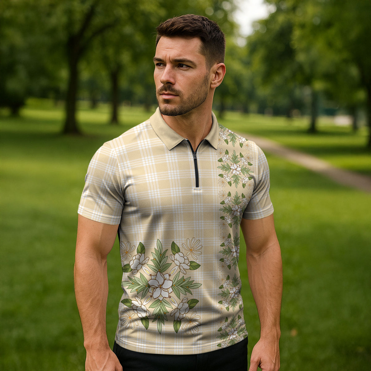 Melemele Ahiahia Hawai'i Palaka Squares Maile Leaf Zipper Polo Shirt Flowers Hawaiian Quilt Patterns LT9 - Polynesian Pride