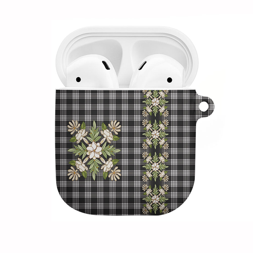 Pauli Hawai'i Palaka Squares Maile Leaf AirPods Case Flowers Hawaiian Quilt Patterns LT9 Soft Black - Polynesian Pride