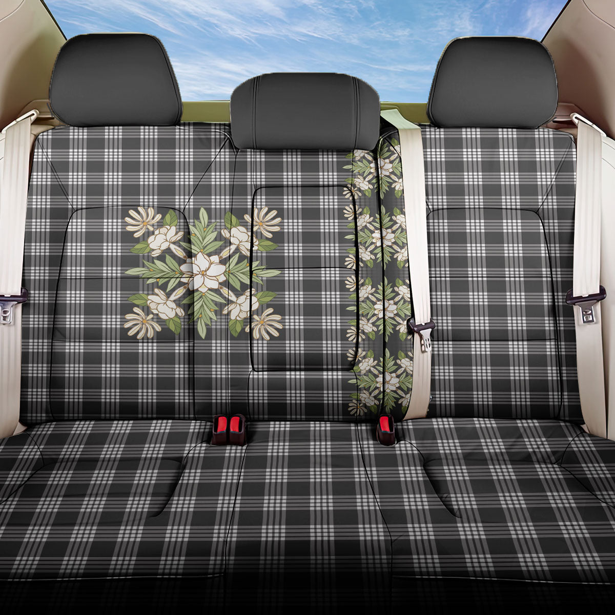 Pauli Hawai'i Palaka Squares Maile Leaf Back Car Seat Cover Flowers Hawaiian Quilt Patterns LT9 One Size Soft Black - Polynesian Pride