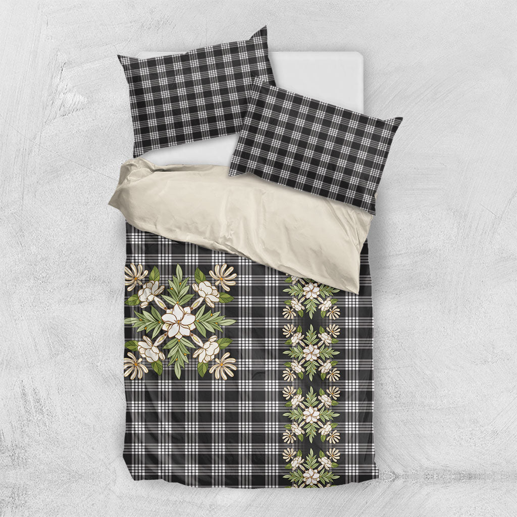 Pauli Hawai'i Palaka Squares Maile Leaf Bedding Set Flowers Hawaiian Quilt Patterns LT9 US Twin 172cm x 218cm Soft Black - Polynesian Pride