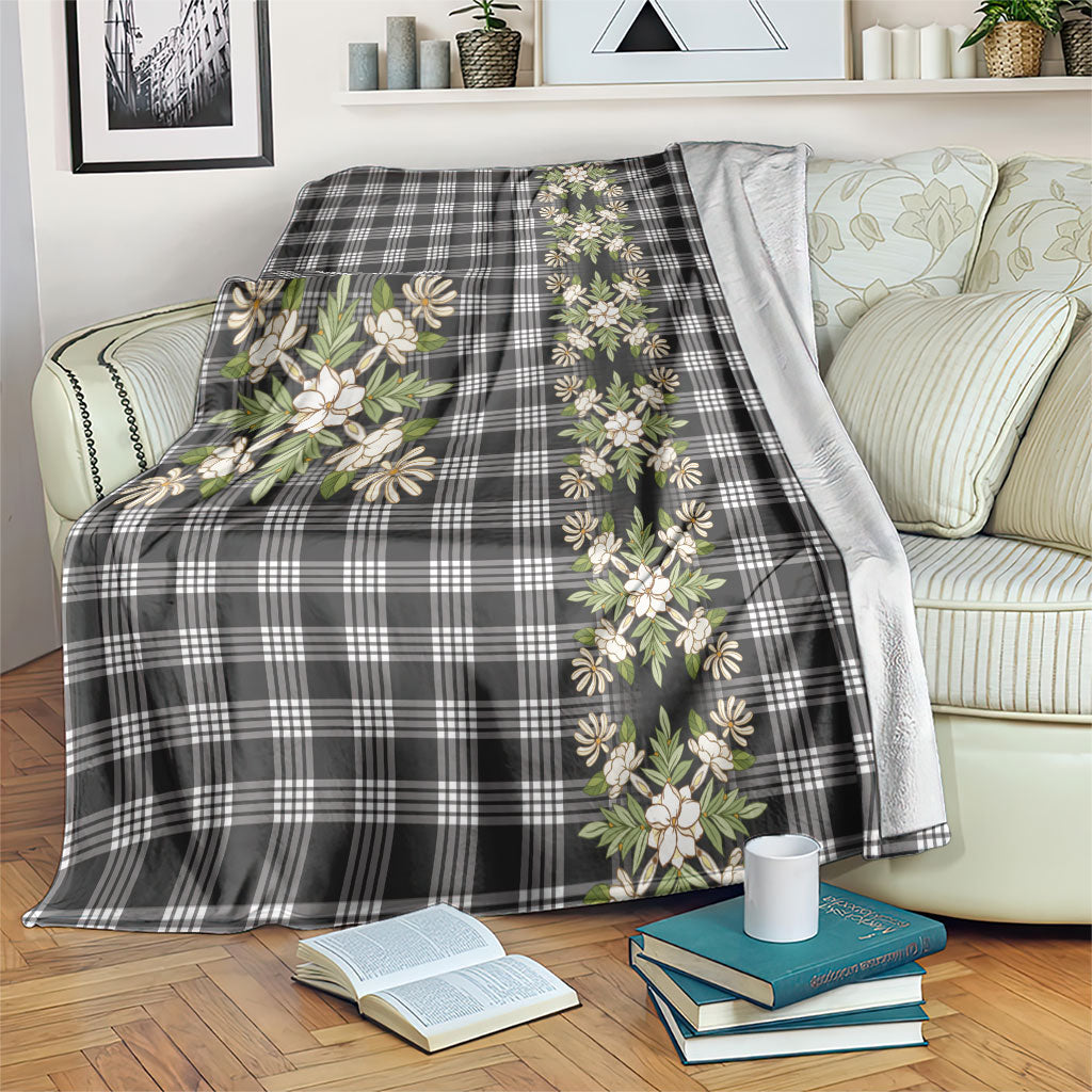 Pauli Hawai'i Palaka Squares Maile Leaf Blanket Flowers Hawaiian Quilt Patterns LT9 Soft Black - Polynesian Pride