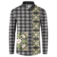 Pauli Hawai'i Palaka Squares Maile Leaf Button Sweatshirt Flowers Hawaiian Quilt Patterns LT9 Soft Black - Polynesian Pride