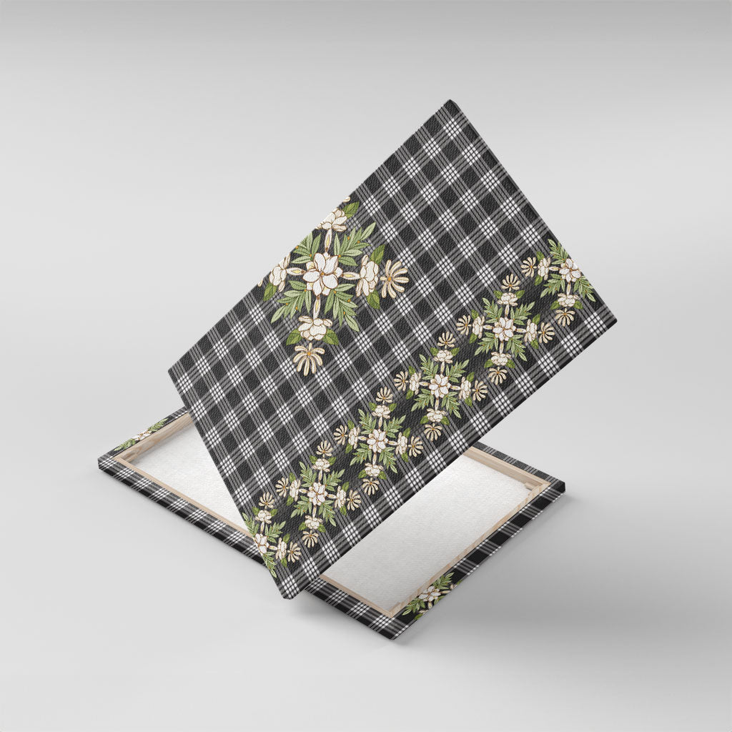 Pauli Hawai'i Palaka Squares Maile Leaf Canvas Wall Art Flowers Hawaiian Quilt Patterns LT9 With Frame Soft Black - Polynesian Pride