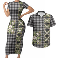 Pauli Hawai'i Palaka Squares Maile Leaf Couples Matching Short Sleeve Bodycon Dress and Hawaiian Shirt Flowers Hawaiian Quilt Patterns LT9 Soft Black - Polynesian Pride