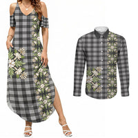 Pauli Hawai'i Palaka Squares Maile Leaf Couples Matching Summer Maxi Dress and Long Sleeve Button Shirt Flowers Hawaiian Quilt Patterns LT9 Soft Black - Polynesian Pride