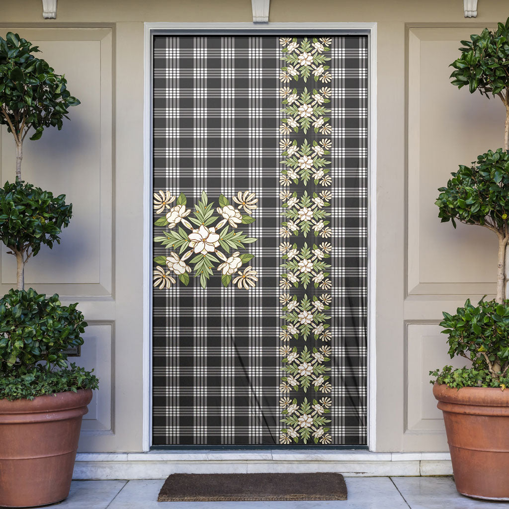 Pauli Hawai'i Palaka Squares Maile Leaf Door Cover Flowers Hawaiian Quilt Patterns LT9 Soft Black - Polynesian Pride