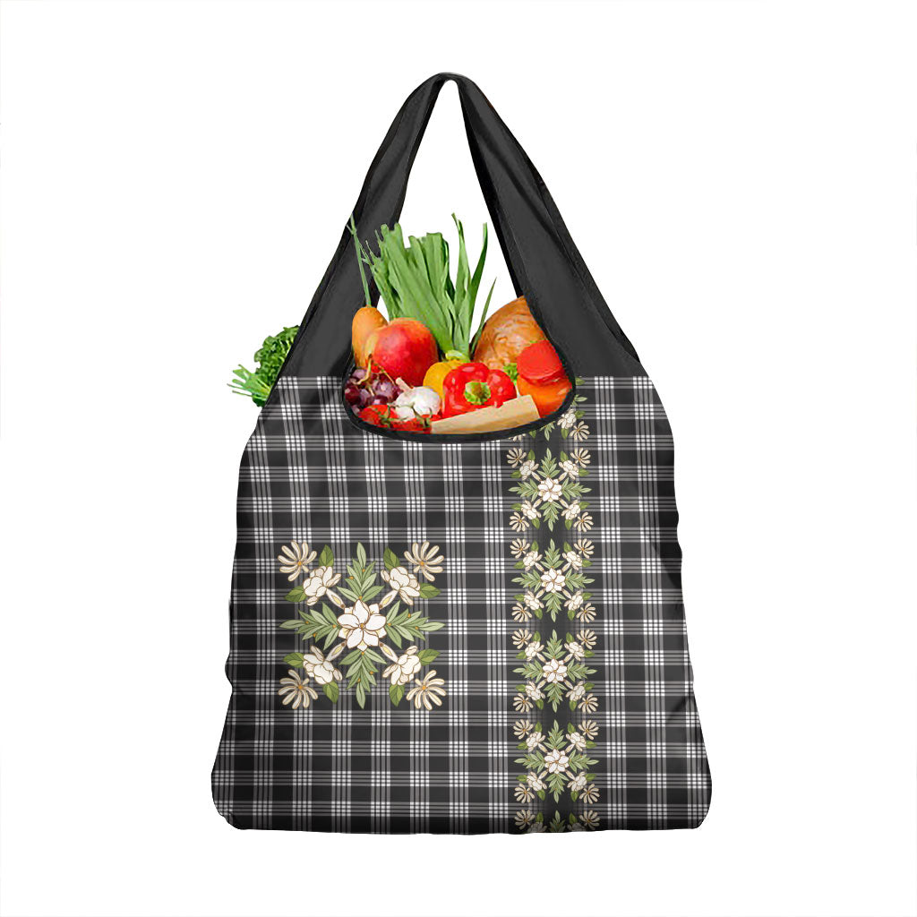 Pauli Hawai'i Palaka Squares Maile Leaf Grocery Bag Flowers Hawaiian Quilt Patterns LT9 1-pack One Size Soft Black - Polynesian Pride
