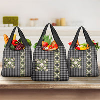 Pauli Hawai'i Palaka Squares Maile Leaf Grocery Bag Flowers Hawaiian Quilt Patterns LT9 3-pack One Size Soft Black - Polynesian Pride